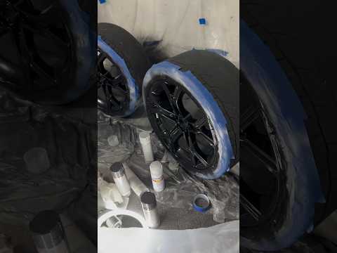 Gloss black painted wheels 🎨🔥 #carshorts #twinturbo #wheels #diy #diycraft #diyprojects #painting
