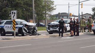 Mississauga: Peel Police Cruisers Collide with Stolen Dodge RAM