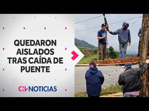Familias quedaron aisladas tras caída de puente peatonal en San Fernando: Cruzan río con tirolesa