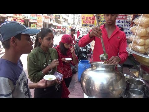 Indian People Enjoying Tasty Panipuri Chaat at Labela Chaat Corner Indore