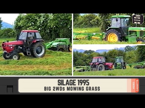Mowing grass with big 2WDs in 1995 - Case 1594, John Deere 3040 and 1360 mowers
