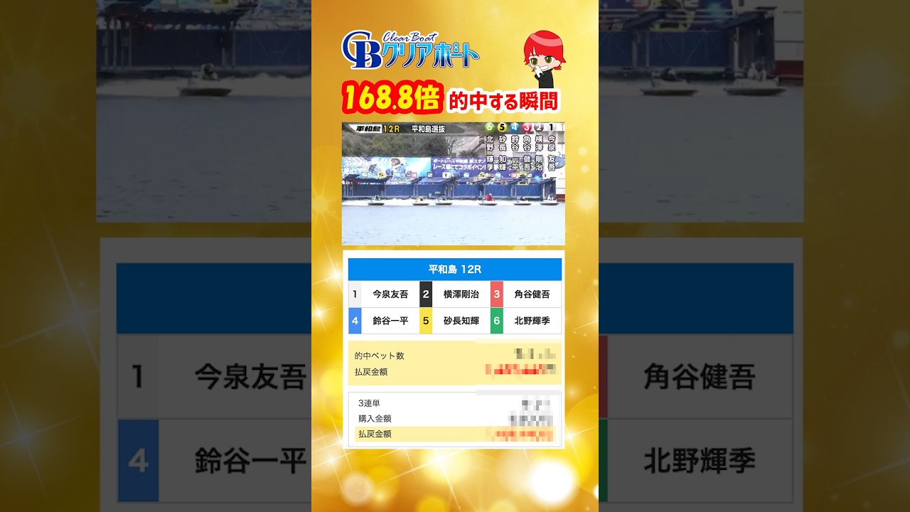 【競艇】クリアボート、驚愕168.8倍！的中する瞬間！