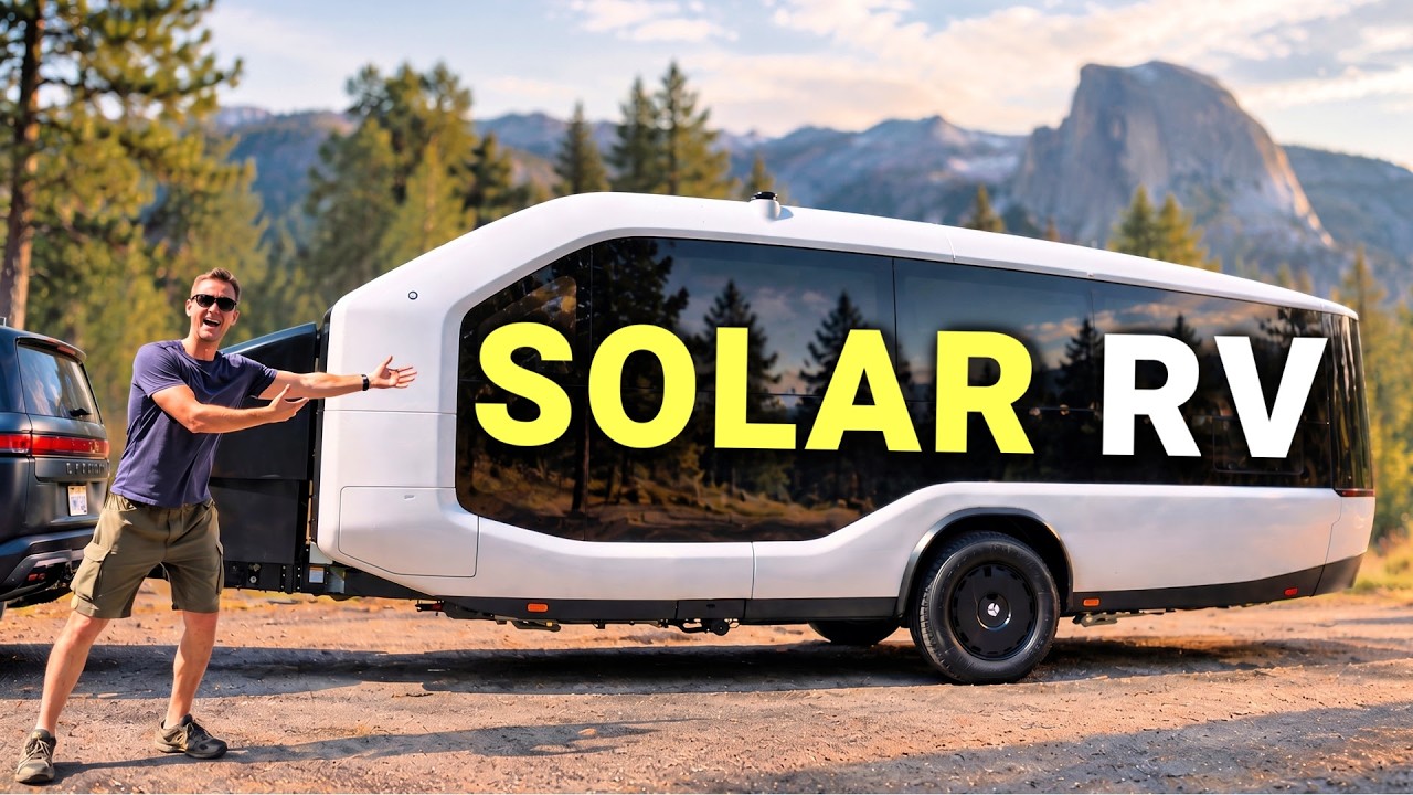 Pebble Flow electric travel trailer at a campsite