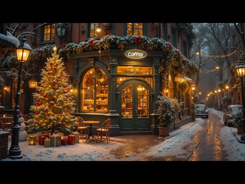 Cozy Christmas Coffee Shop Ambience - Relaxing Jazz Music For Peaceful Evenings & Gentle Snowfall