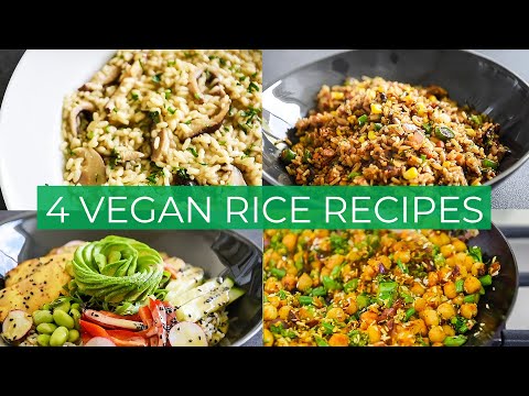 4 VEGAN RICE RECIPES | Fried Rice | Sushi Buddha Bowl | Risotto | Coconut Chickpea Rice