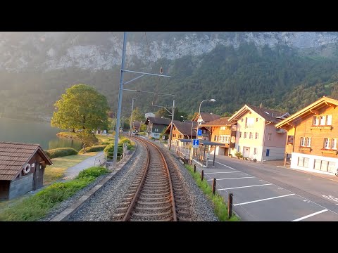 ★ 4K 🇨🇭 Spiez - Interlaken Ost cab ride [06.2023] Switzerland Führerstandsmitfahrt Thunersee