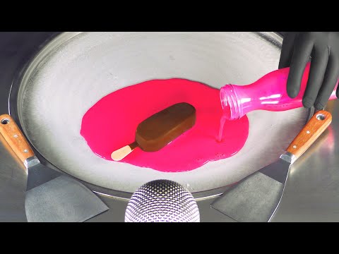 ASMR - Magnum Ice Cream Rolls | how to make a Popsicle to rolled Ice Cream with Raspberry & Yoghurt
