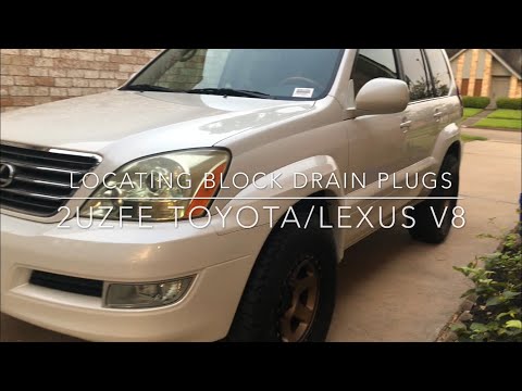 Locating coolant drain plugs on 2UZFE Toyota & Lexus V8. GX470, Tundra, Landcruiser, & 4Runner LX470