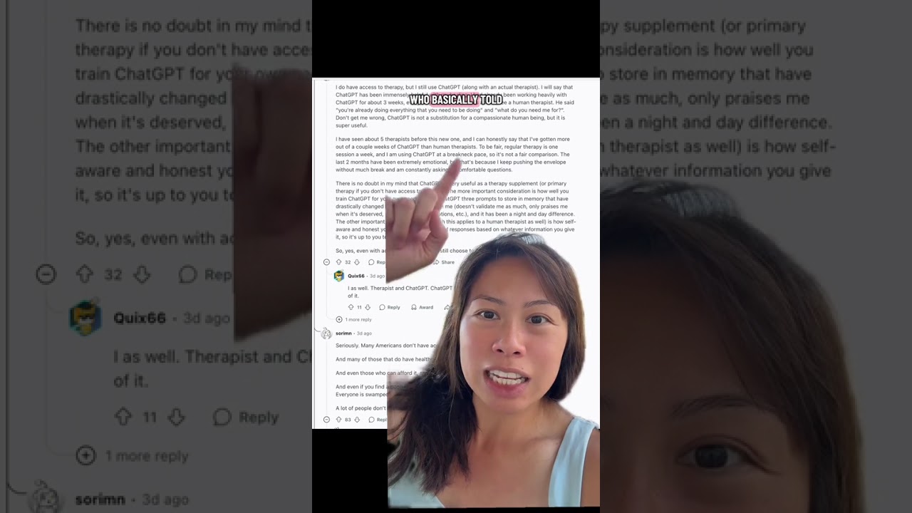 Viral Reddit thread discussing pros/cons of using ChatGPT as a therapist. I view AI as an awesome op