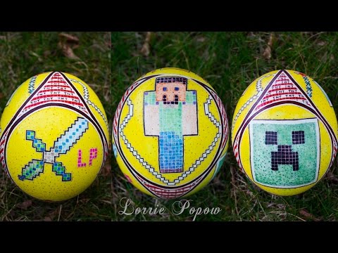 DIY Tutorial Minecraft Inspired Easter Eggs - Steve Creeper Alex Diamond Sword Skin Pixel Art Egg