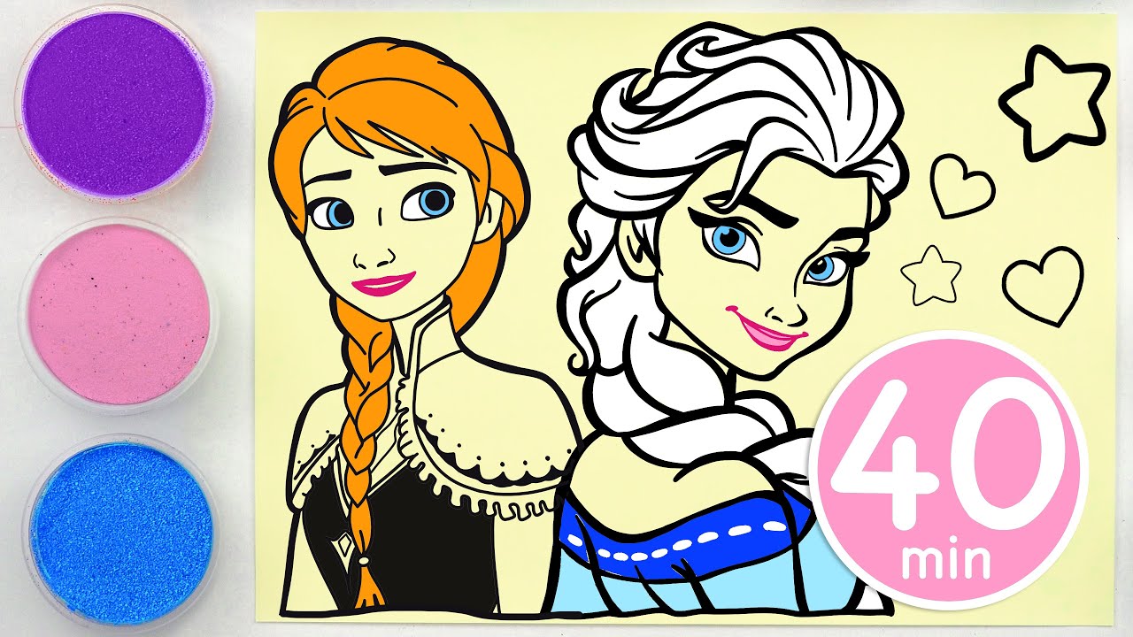 Sand painting princess Frozen Elsa Anna + more coloring children’s videos
