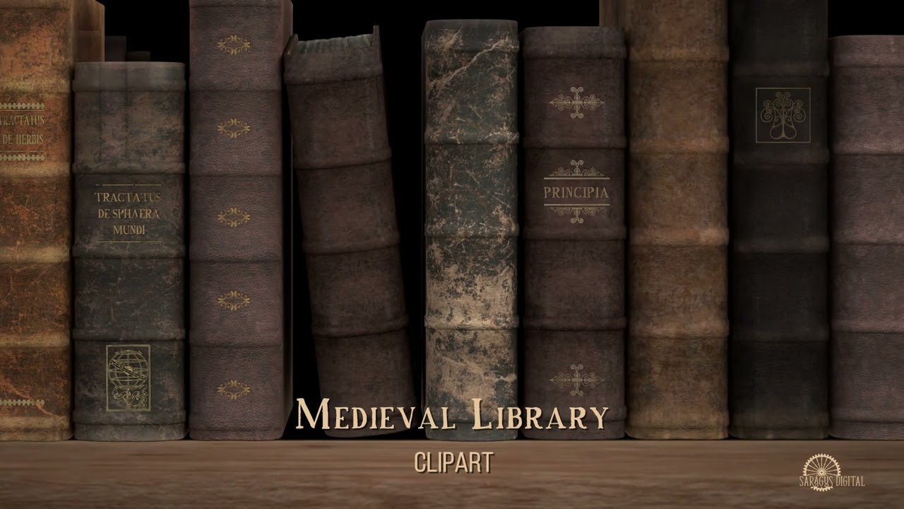 Old Books, Vintage Bookshelf, Bookcase, Virtual Medieval Library, Clipart, 3D, PNG, Twitch Assets