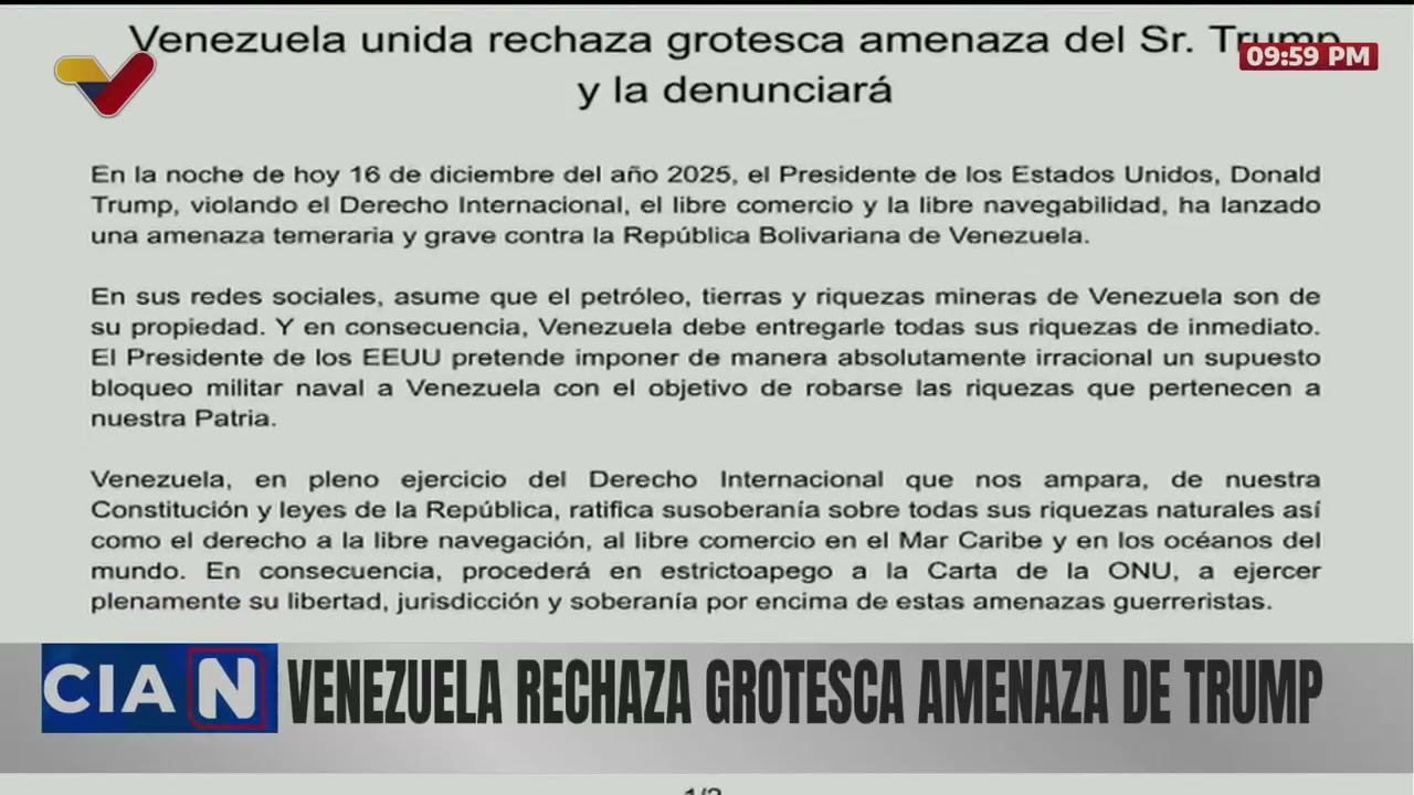 Venezuela rechaza "grotesca amenaza" de Donald Trump al ordenar bloqueo a barcos petroleros