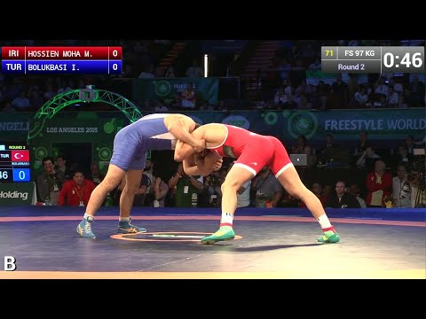 Round 2 FS - 97 kg: Mohammad HOSSIEN MOHAMMADIAN (IRI) df. Ibrahim BOLUKBASI (TUR), 4-4
