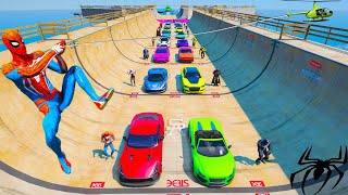 Novos Triple Rampa GTA 5 e Homem Aranha Desafio com Carros Helicópteros Epic New Stunt Racing