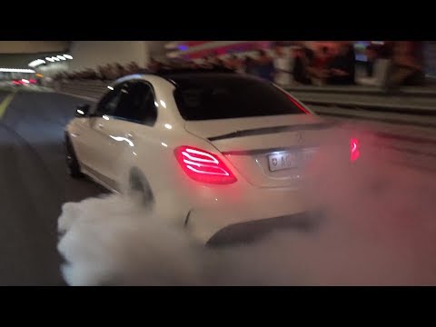 Mercedes C63S AMG doing BURNOUTS in Monaco! + E63S, M5 F10, GTR