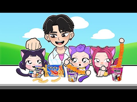 HUNTRIX, but they're CATS! PURPLE BLUE PINK MUKBANG | KPop Demon Hunters Animation | ASMR