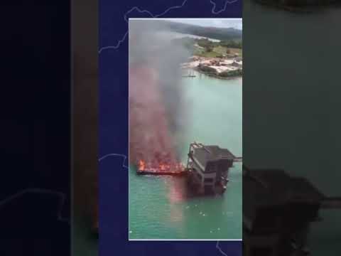 Boa Noite, Bahia: Tripulante fica ferido em incêndio em embarcação na cidade de Madre de Deus, veja