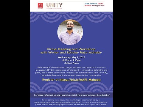 A Virtual Reading and Workshop w Rajiv Mohabir, presented by the AAPI Celebration Committee, 5/4/22