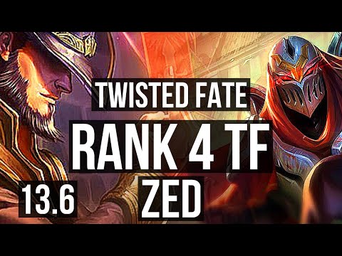 TWISTED FATE vs ZED (MID) | Rank 4 TF, 8/1/12, 65% winrate, Dominating | TR Grandmaster | 13.6