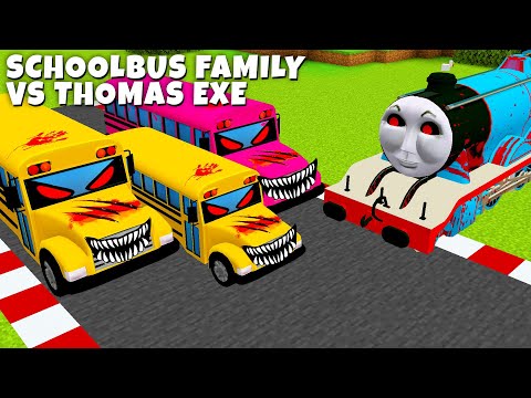 SCHOOL BUS FAMILY vs THOMAS TRAIN AND FRIENDS in MINECRAFT - GAMEPLAY - Coffin Meme