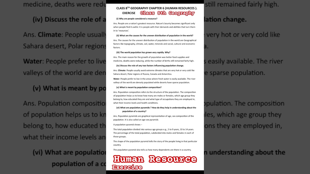 class 8th Exercise Human Resources #ncert #ncertsolutions #trending #ncertbook #question