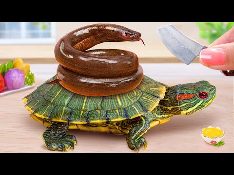 Best Delicious Blooming Eel Fried for Mini Turtle 🐢 Homemade Miniature Cooking Food By Mini Yummy