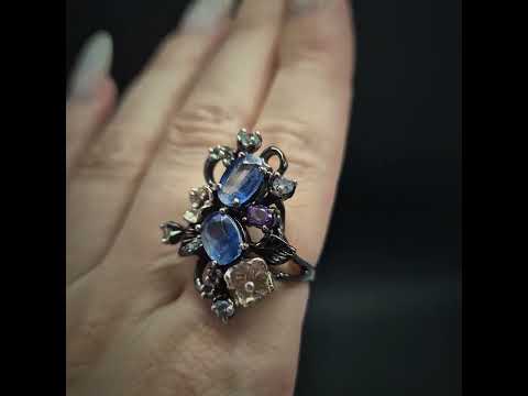 Кольцо серебряное с кианитами, аметистами и топазами, ручная работа - фото 1 - id-p1862903013