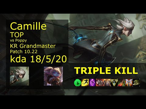 Camille Top vs Poppy - KR Grandmaster 18/5/20 Patch 10.22 Gameplay // [롤] 카밀 vs 뽀삐 탑