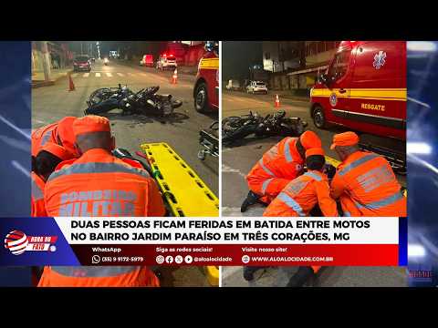 Duas pessoas ficam feridas em batida entre motos no bairro Jardim Paraíso em Três Corações, MG
