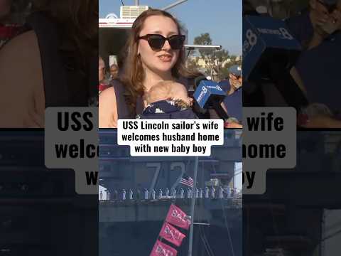 USS Lincoln sailor's wife welcomes husband home with new baby boy #shorts
