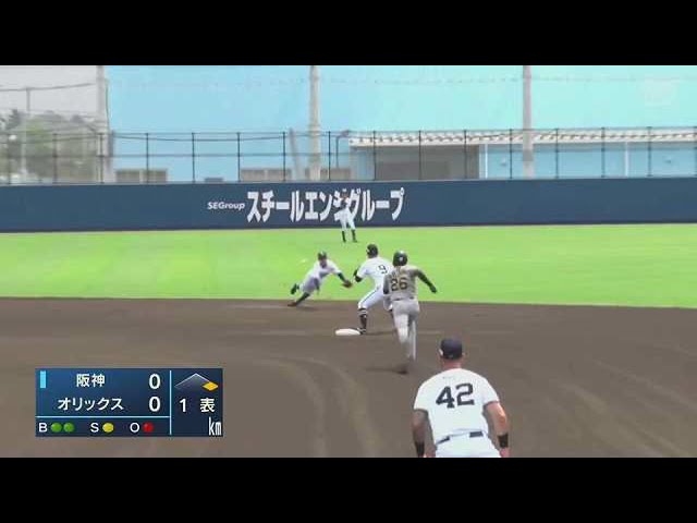 【ファーム】先制点は許さない!! バファローズ・宜保翔 強い打球を捌きダブルプレー!! 2022年8月25日  オリックス・バファローズ 対 阪神タイガース