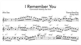Cannonball Adderley - &quot;I Remember You&quot; Alto Sax Solo Transcription
