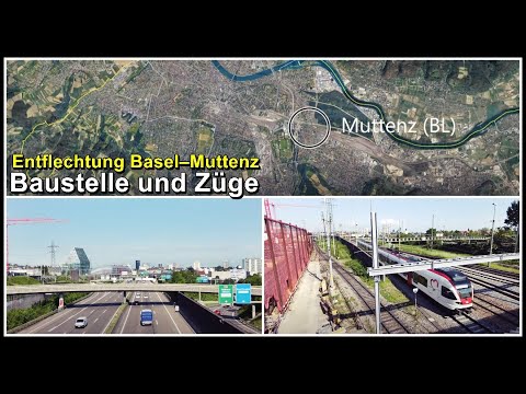 Entflechtung Basel–Muttenz / Baustelle und Züge bei Muttenz, Kanton Basel-Landschaft, Schweiz 2023