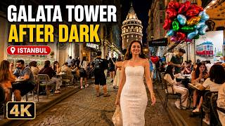 Galata Tower at Night 🇹🇷 4K | Istanbul Night Walk Around Galata's Lit Alleys & C
