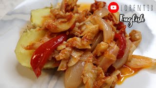 Salty Cod Fish with Onions and red bell peppers I Lorentix