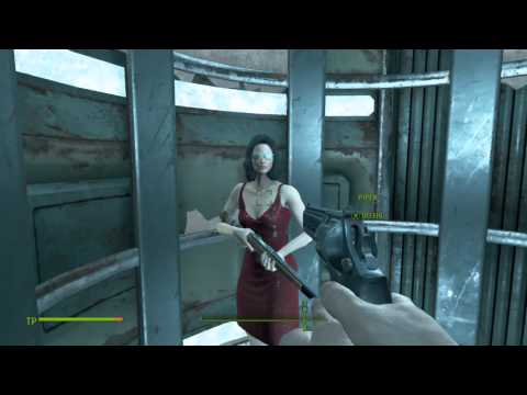 Fallout 4 _ celebrating the final mission with a red dress and the most unprepared guard ever ^^