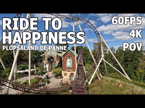 Ride To Happiness 4K 60fps front row POV - Plopsaland De Panne, Belgium  August 2023