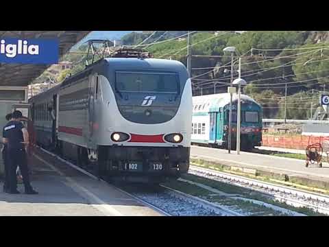 Preparazione e partenza treno Intercity Ventimiglia-Milano C. con E402b 130 .