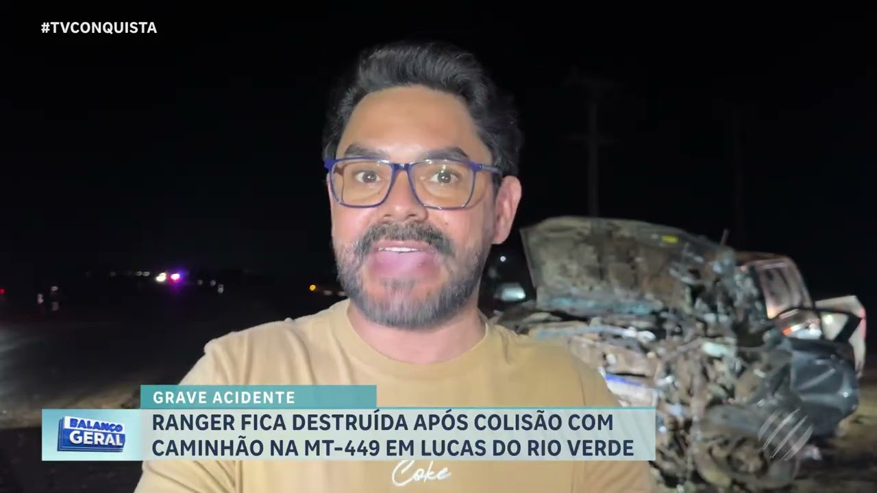 Caminhonete fica destruída após forte batida com caminhão na MT-449, em Lucas do Rio Verde