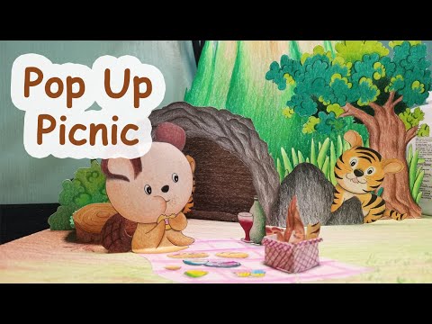 Pop Up Illustration/Art - How to make a pop up picnic with a mountain and a cave
