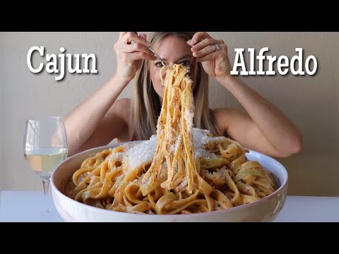 Spicy Cajun Fettuccine Alfredo MUKBANG!
