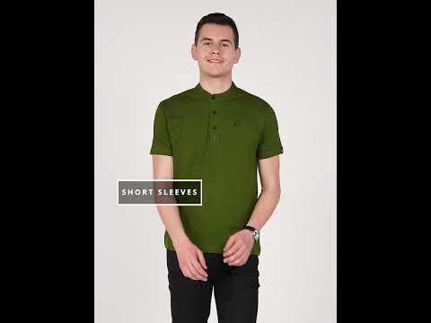 Urbano Fashion Solid Men Mandarin Collar Green T-Shirt