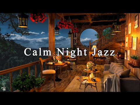 Calm Night in Cozy Coffee Shop Ambience ☕ Instrumental Jazz Music & Soft Crickets Sounds to Relaxing