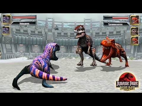 RAJASAURUS VS T REX AND INDOMINUS REX - JURASSIC DINOSAUR TOURNAMENT || JURASSIC PARK BUILDER