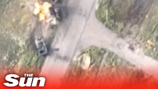 Ukrainian troops obliterate three Russian tanks in Donbas region