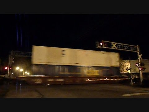 CSX Container Train Roars Through Town At Night