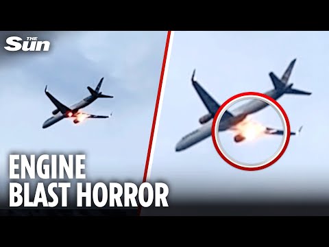 Boeing 757 engine CATCHES FIRE seconds after plane takes off in Greece