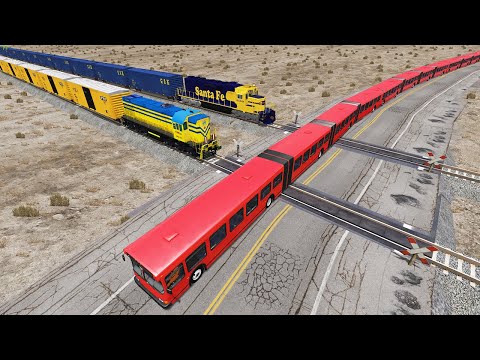 Long Articulated Bus Accident on Railway #4 - Beamng drive