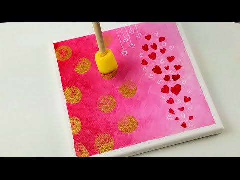 Art# 33 | Simple DIY painting | Sweet red hearts | Acrylic painting tutorial |